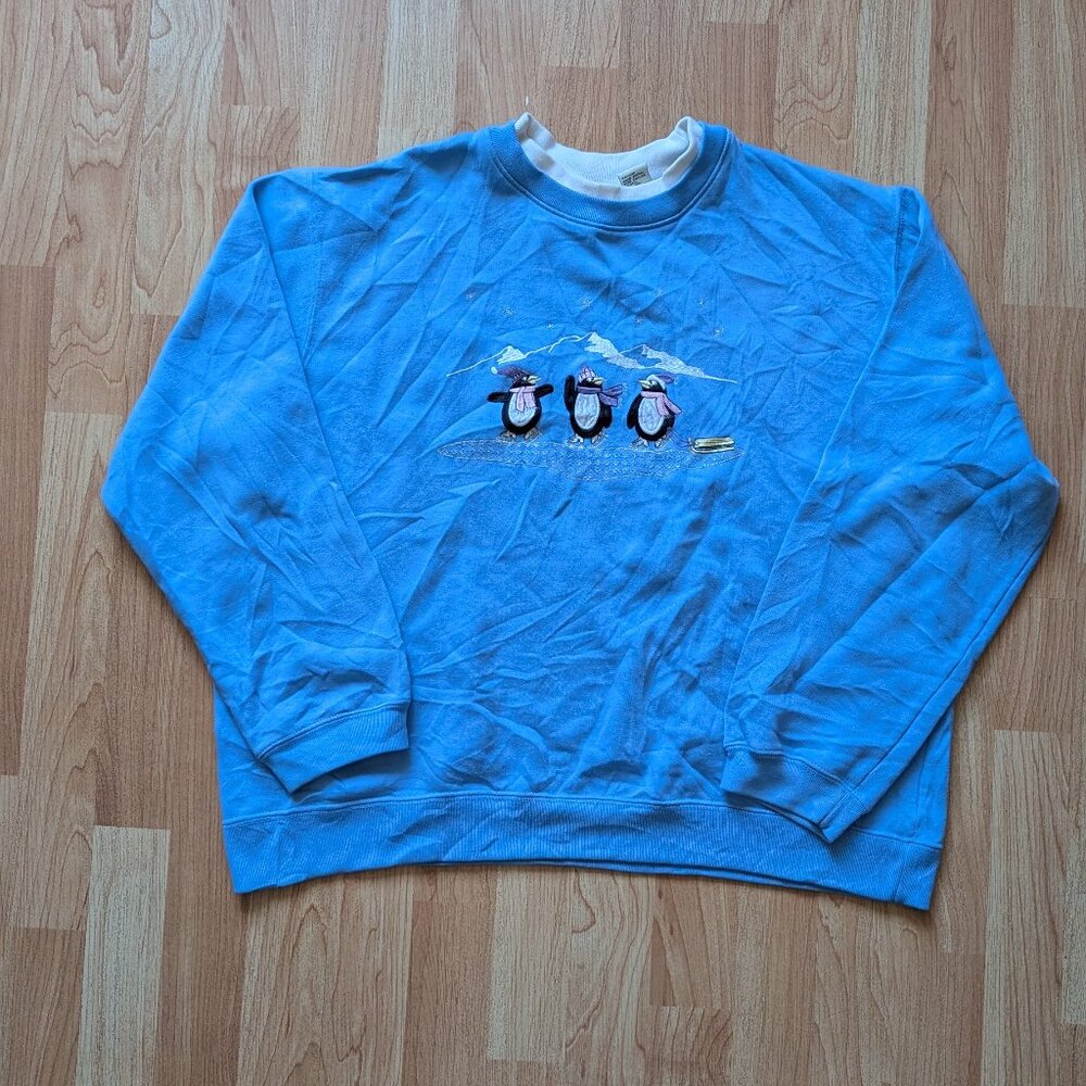 Vintage Light Blue Penguin Ugly Christmas Sweater